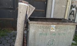 Konteyner yanına bırakılan halı tepki çekti