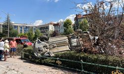Eskişehir'de ağacı devirip korkuluklara çarptı, takla attı