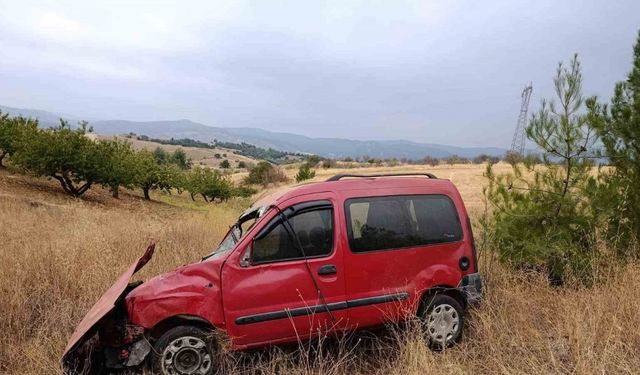 Kontrolden çıkan hafif ticari araç tarlaya uçarken, sürücüsü yaralandı