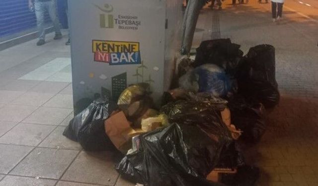 Eskişehir'de konteyner yanında çöp yığını
