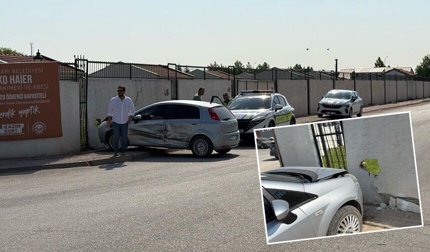 Eskişehir'de korkutan kaza: Otomobil duvara çarparak durabildi