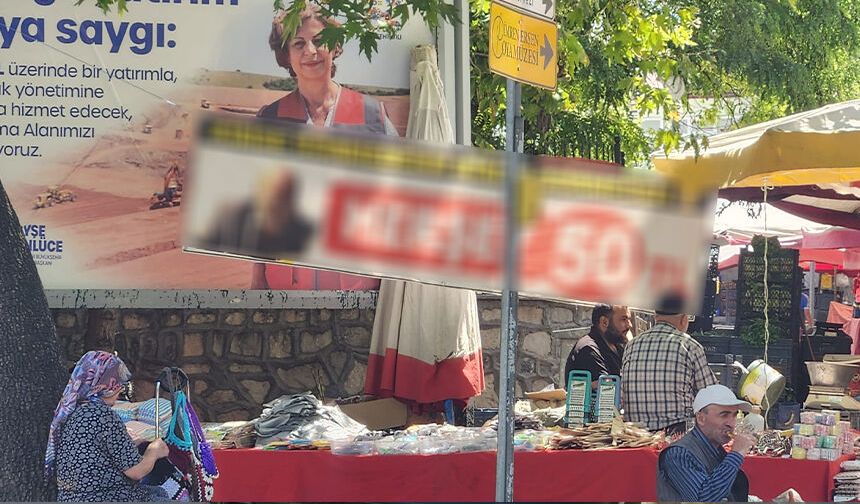 Eskişehir pazarında gülümseten pankart: Gören bir daha baktı
